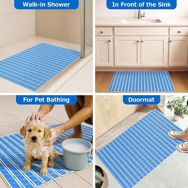 NON SLIP RUBBER BATHTUB & SHOWER MAT – FAST DRAIN & UPRIGHT DRYING DESIGN, STRONG SUCTION CUPS, STRUCTURED TEXTURED SURFACE, LOW-MAINTENANCE BATHROOM SAFETY MAT, 27 X 16 INCH, NAVY BLUE, MATACE