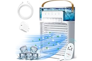 GADGET GEEKS Portable Cooling Fan with Mist Function and Remote, Quiet comfort with 4 Speeds, XL 1200ml tank, Personal AC Fan with 5 Mists, 7 Night Lights, 2, 4, 6, 8H Timer, for Home, Office, White