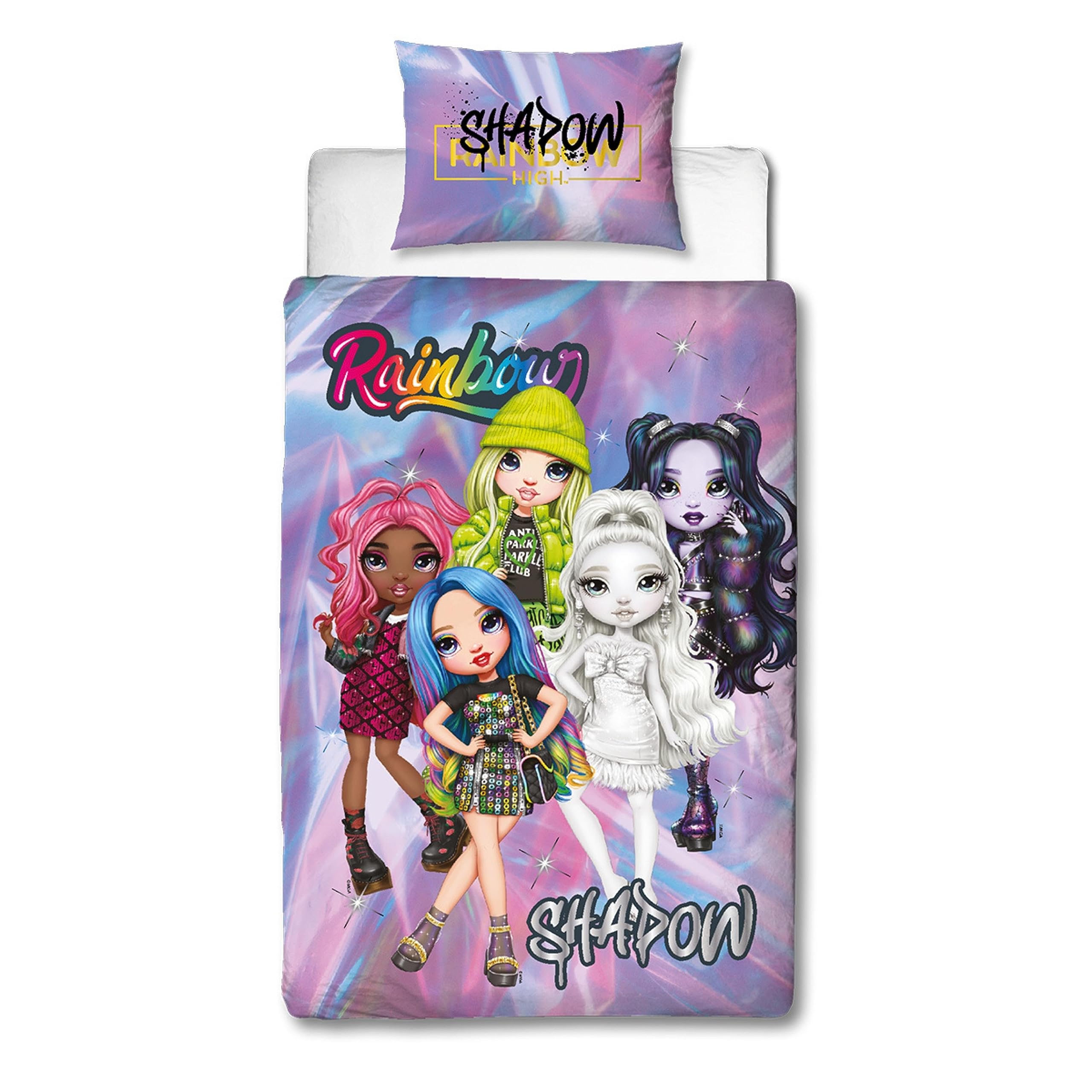 Character World Official Rainbow High Single Duvet Cover Set | Shadow High Dolls Design | Reversible 2 Sided Bedding Including Matching Pillow Case | Single Bed Set