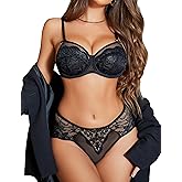 Avidlove Womens Lingerie Sexy Floral Lace Bra and Panty Sets 2 Piece Mini Babydoll