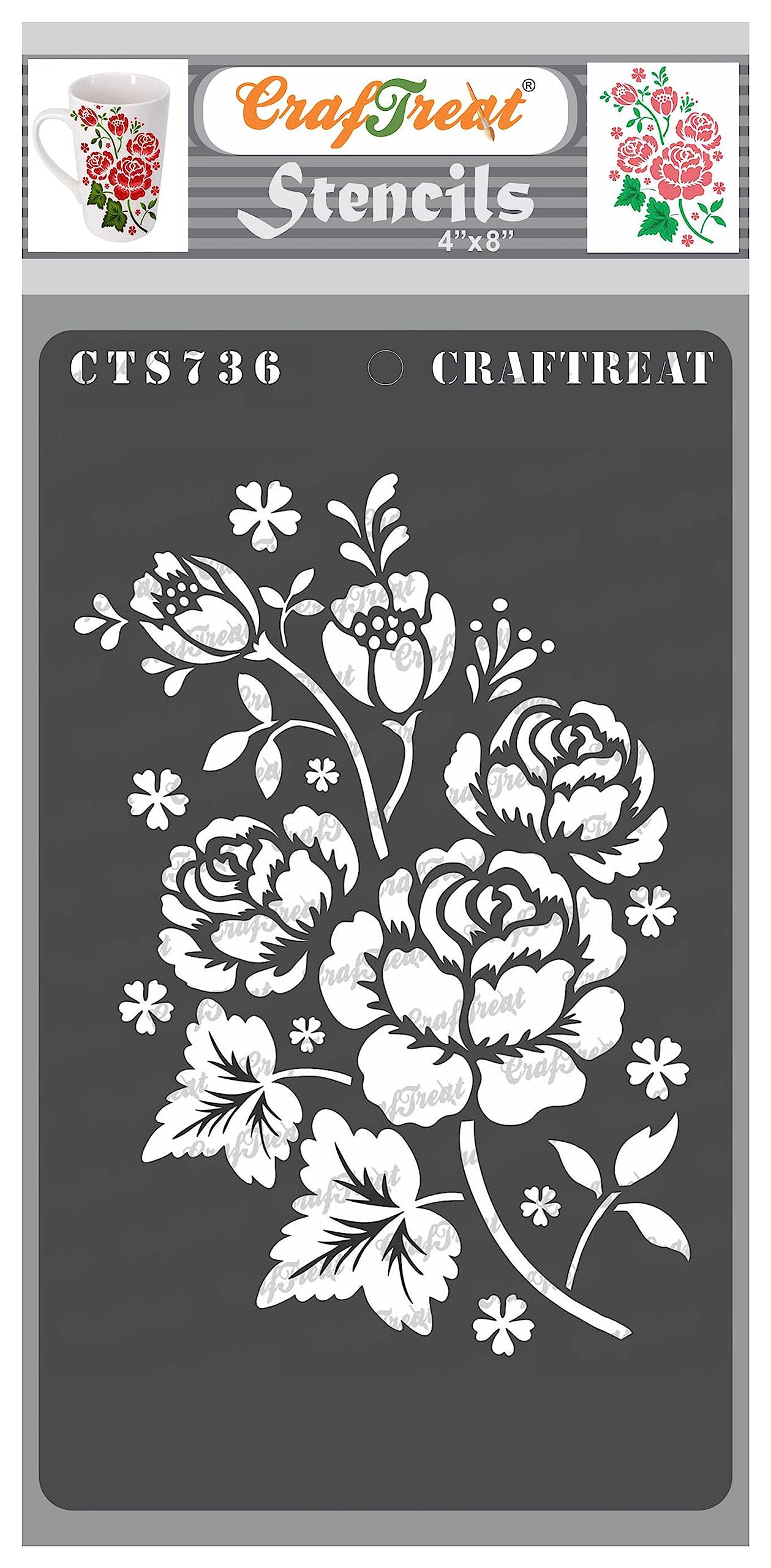 CrafTreat Reusable (2 Pcs) Layered Rose Bunch Stencils for Painting on Wood, Canvas, Paper, Fabric, Floor, Wall, Tile, DIY Art and Craft. 4x8 Inch.