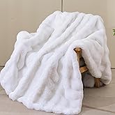 Cuddleux Cozy Fluffy Plush Faux Fur Blanket White 50x60 Inch Super Soft Fuzzy Thick Throw Blanket for Sofa Couch Bed