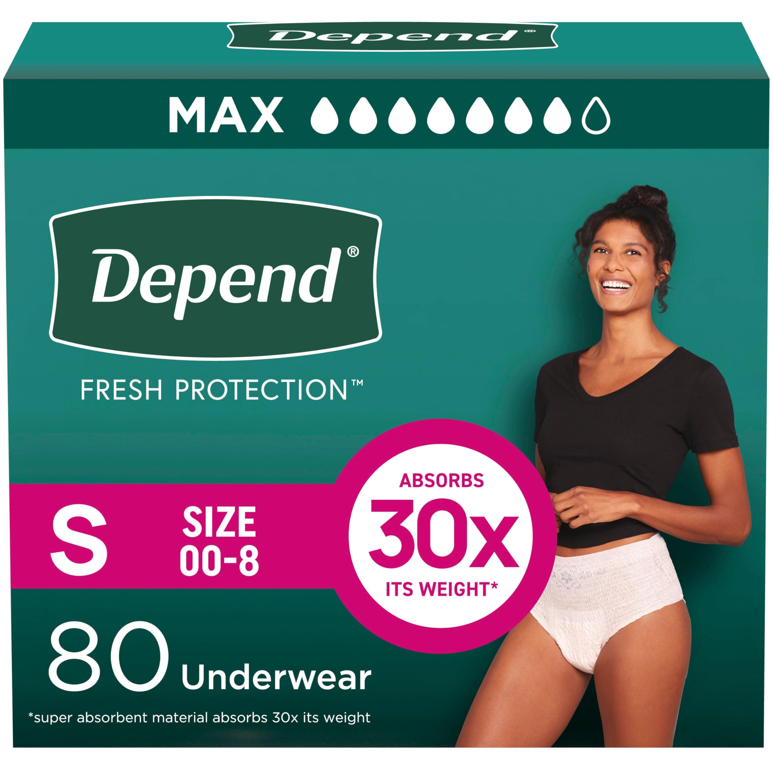 Photo 1 of Depend Fresh Protection Adult Incontinence & Postpartum Bladder Leak Underwear for Women, Disposable, Maximum, Small, Blush, 80 Count (2 Packs of 40), Packaging May Vary