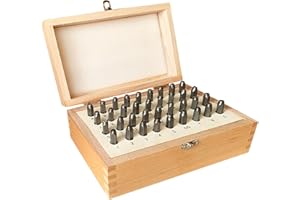 HimaPro Letter and Number Stamp Set 36pcs 40Cr Alloy Steel Metal Stamp Number & Letter Punch Set in a Wooden case (4mm 5/32 Inch)