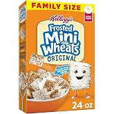 Kellogg's Frosted Mini-Wheats Cold Breakfast Cereal, High-Fiber, Whole Grain, Family Size, Original, 24oz Box (1 Box)