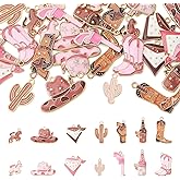 Boutigem Enamel Western Cowboy Charms Cowboy Boot Hat Cactus Gun Horse Cattle Pendants Cowgirl Charms for DIY Jewelry Making