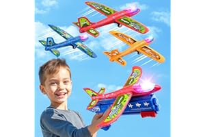 Bigdream 3 Pack LED Airplane Launcher Toys with 1 Launchers, 2 Flight Mode Glider Catapult Plane with Stickers, Flying Outdoor Toys for 3 4 5 6 7 8 9 10 11 12 Year Old Kids Boys Girls Birthday Gifts