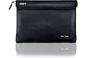 FUNOWLET Fireproof Waterproof Money Document Bag - with 4200°F Heat Insulated Safe Storage Pouch with Zipper, Upgraded 8 Layers of Functional Material for Valuables (11"x7.7" Black)