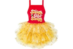 Fitwarm Sleigh Girl Sleigh Dog Tutu Dress, Fancy Christmas Clothes for Small Dogs Girl, Funny Holiday Pet Outfit, Red, Golden Yellow, XS