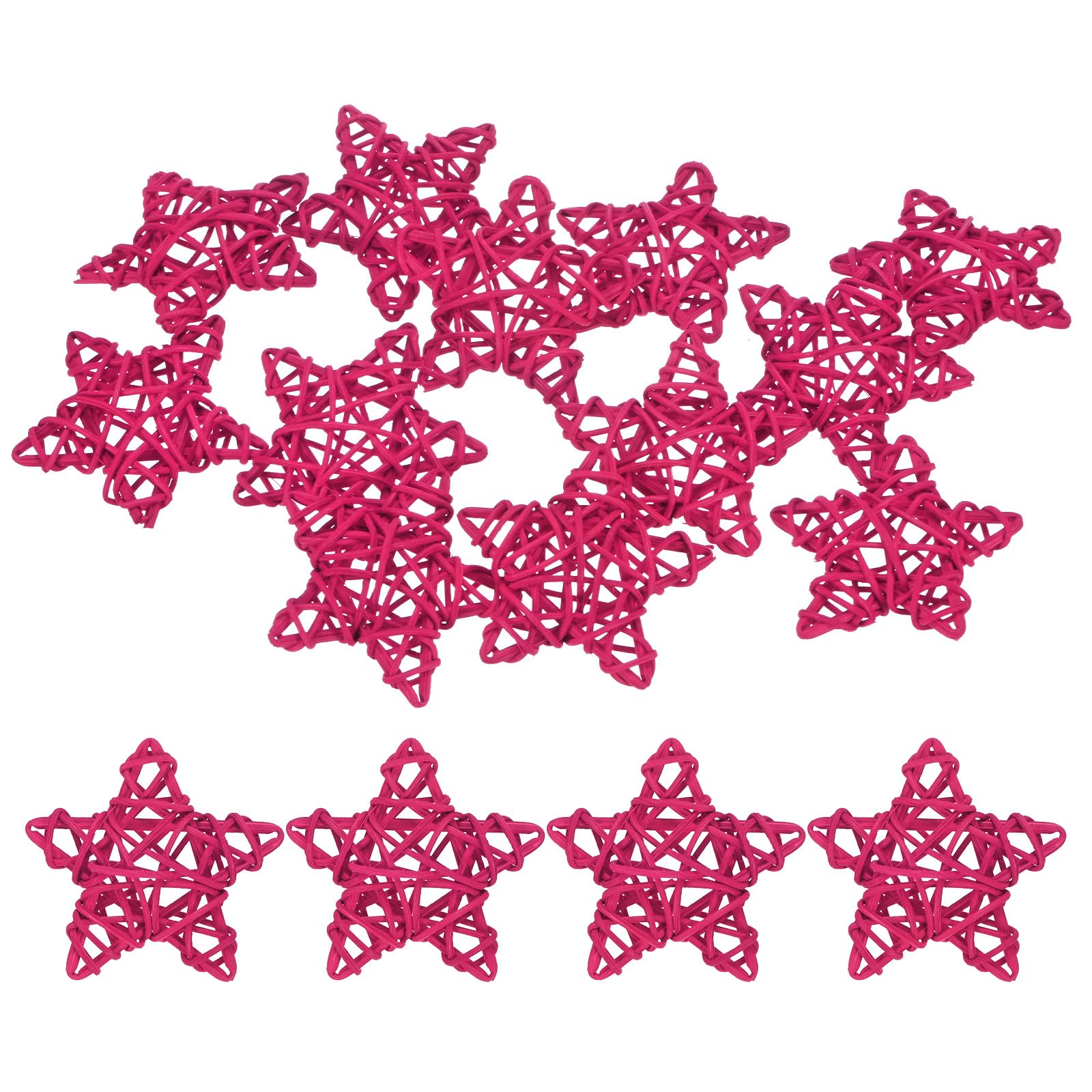 M METERXITY 12-Pack Pentagram Wicker Rattan Balls 65mm/2.6 Inch Decorative Rattan Balls Orbs Vase Fillers Bowl Fillers for Christmas/Weddings/DIY Crafts/Home Decor [Rose Red]