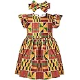 Haysandy 2 Pcs African Toddler Girl Dashiki Ankara Outfit African Dashiki Dress Headband Set Print Summer Party Clothes
