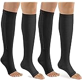 bropite Zipper Open Toe Compression Socks for Women Men 2 Pairs Knee high 15-20 mmHg for Walking Running Nurses Pregnancy