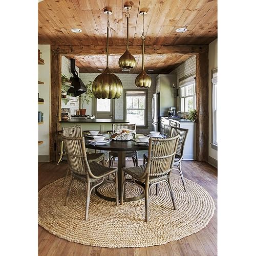 Fernish Décor Handwoven Jute Area Rug, Natural Yarn, Rustic Vintage Braided Reversible Rug, Eco Friendly (3 Feet, Round)