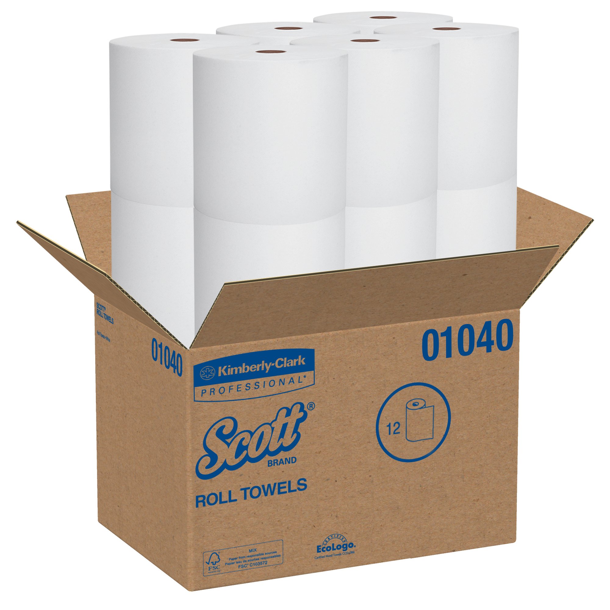Scott Essential Hard Roll Paper Towels (01040), White, 800' / Roll, 12