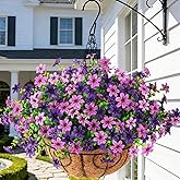 INQCMY Artificial Flowers Hanging Baskets for Outdoors Spring Decor, 12 Bundles Fake Plants Faux Silk Daisy with Eucalyptus Stem UV Resistant for Outside Patio Balcony Garden (Double Purple)