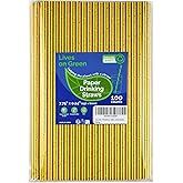 Lives on Green 7.75 inch Compostable Gold Paper Straws 100 Counts - for Drinking, Cocktails, Party, Wedding, Decoration