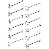 Sllaiss 12Pcs Nose Studs Rings Made with Austrian Crystal Piercing Pin Body Jewelry 1.5mm Surgical Stainless Steel 4 Prongs Setting Nose Stud Piercing Jewelry Set