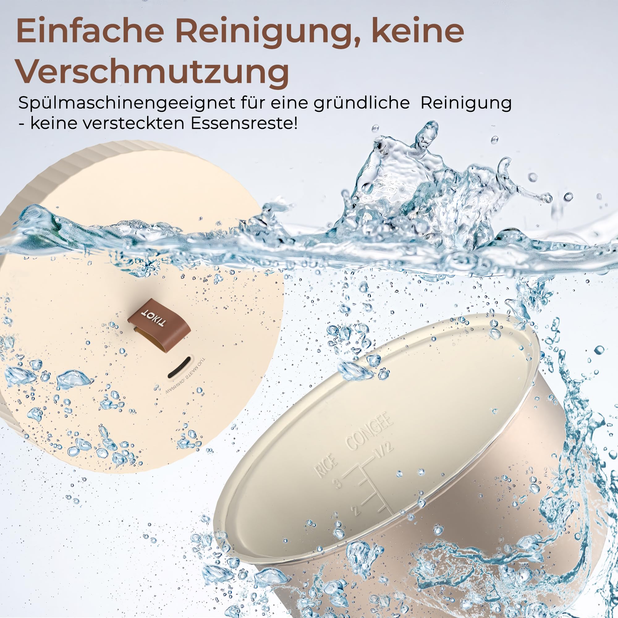 TOKIT Rice Cooker 1.5L Pro Reiskocher Klein Mini aber Multifunktionen mit Display-Touch-Taste für 1-3 Personen Keramisch beschichteter Antihaft-Innenreistopf(Weiß) 7