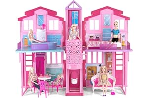 BETTINA Dreamy Doll House, Dollhouse Playhouse with Large Rooms & Big Furnitures, Including Elevator, Foldable Dolls House Toys Gifts for Girls Kids Ages 3+