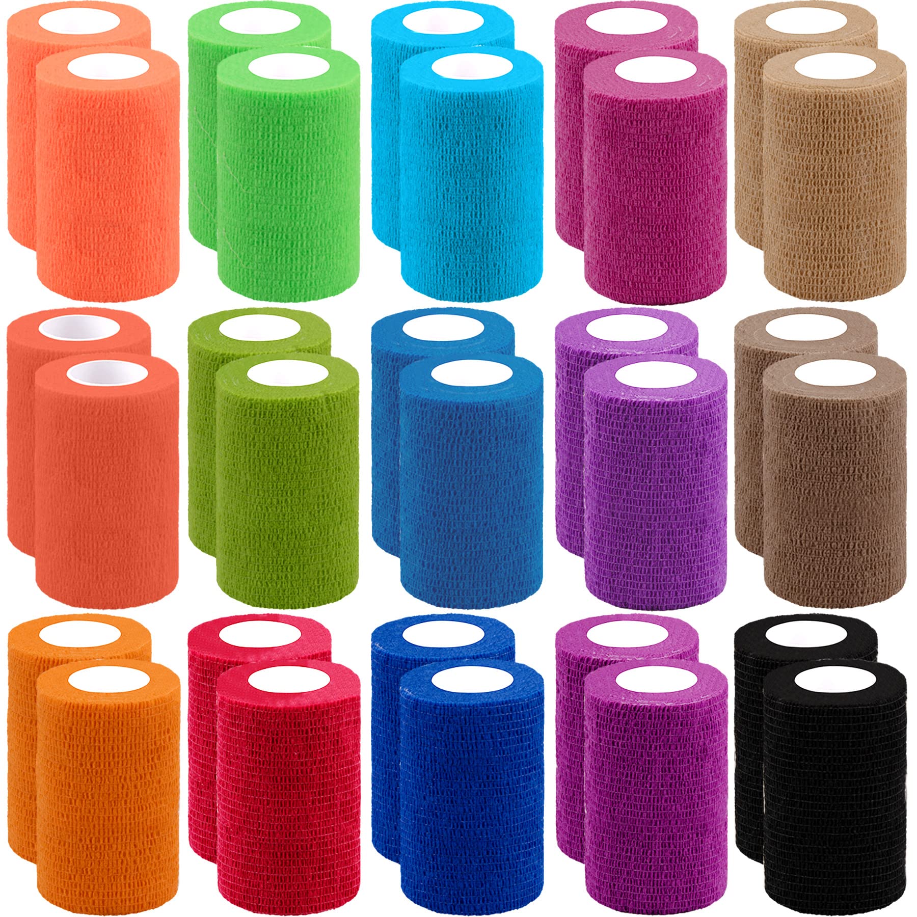 BQTQ 30 Rolls Cohesive Bandage 3 Inch Self Adherent Sport Wrap Tape Breathable Athletic Tape for Human and Animals Ankle Sprains Swelling, Rainbow Colour