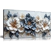CPKATMT Flower Prints Wall Art for Living Room Blue and White Paintings for Wall Office Wall Decor for Bedroom Aesthetic Size 20" x 40"