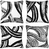 Weiscode Black and White Striped Throw Pillows Covers 18x18 Set of 4 Abstract Art Decorative Square Pillow Case for Living Room Sofa Bed Couch Decor