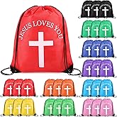 SilTriangle Jesus Loves You Drawstring Backpack Bulk Easter Church Gifts Christian Religious Gift Bag Polyester Backpack(Multicolor,30 Pcs)