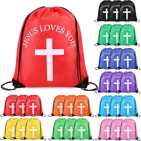 Polyester Drawstring Backpack Bags Set of 30 for Events Travel Gym Religious Amazon.com | SilTriangle 30 Pcs Christian Drawstring  main image 4