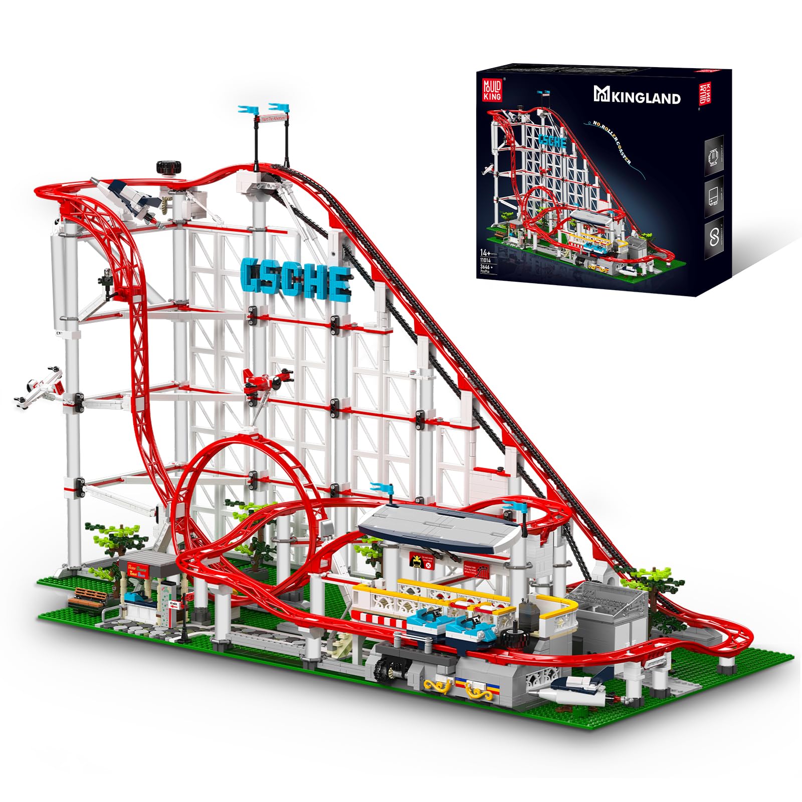 Mould King 11014 Rollercoaster Building Blocks Model, 3646 Pieces Coaster Building Block Set as Gifts/Toys, with Remote Control and suitable for ages 14+