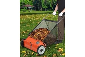 Garvee Push Lawn Sweeper, 21-Inch Yard Sweeper with Enhanced 4-Brush System, 7 Cu ft Hopper & Heavy Duty Steel Frame for Lawn