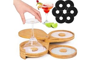 Margarita Salt Rimmer Bamboo, 3 Tier Bar Glass Rimmer Tray with Lid and Sponge, Wooden Rotating Cocktail Salt Rimmers for Blo