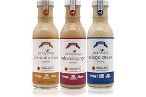 Jennysong Original Salad Dressing I Variety Pack of 3 I Premium Miso, Balsamic Ginger, Asiago Caesar - Made with Organic Sunflower Oil. Creamy, Vegan, and No Artificial Sweeteners added - 12 fl. oz