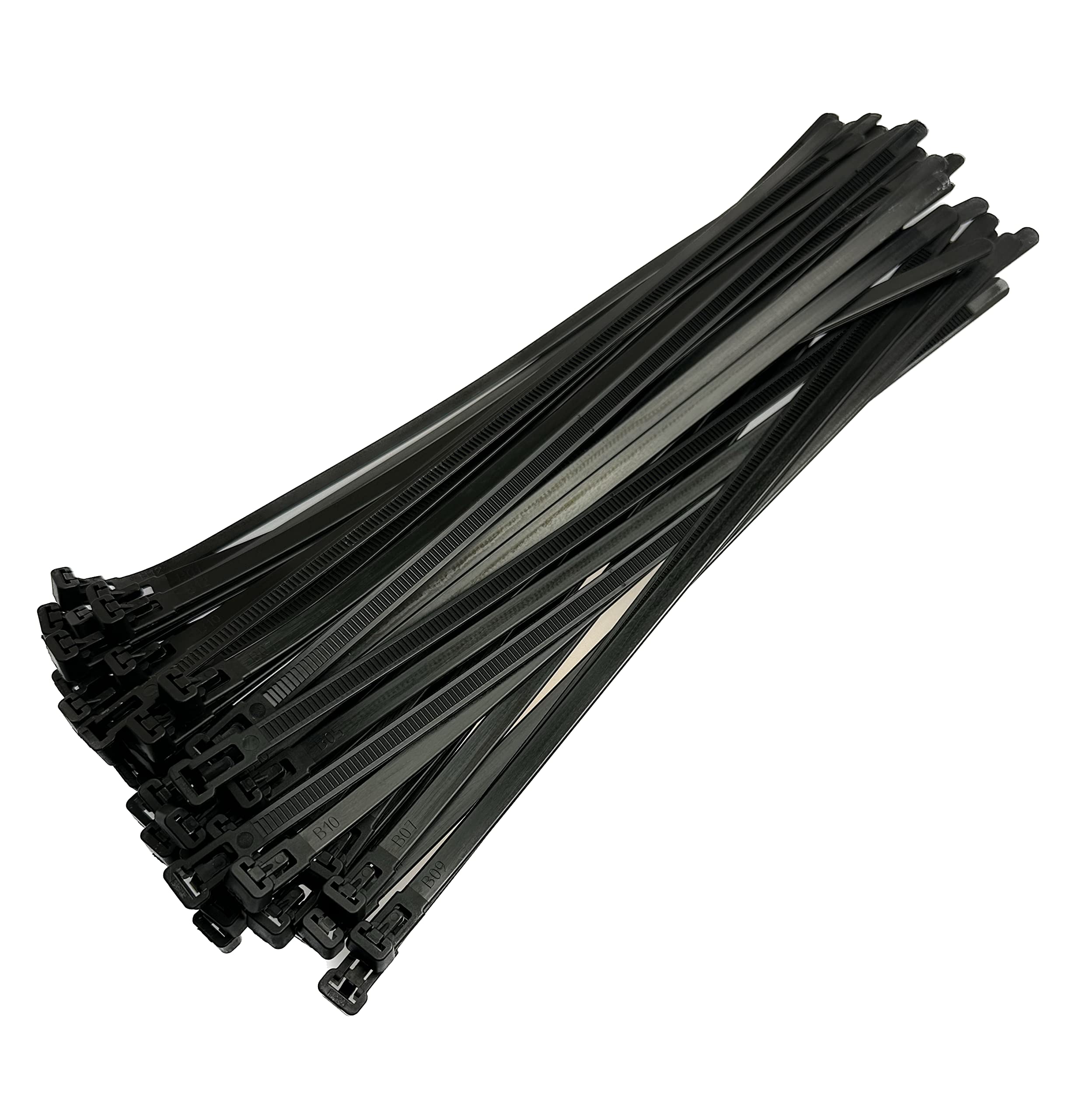 Plastic Releasable Cable Ties Premium Heavy Duty Large Reusable Zip Ties, 50-Pack (7.6mmx370mm, Black)