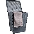 Mind Reader 61L Foldable Laundry Hamper, Clothes Basket, Lid, Wicker Design, Plastic, 18"L x 14.5"W x 21.25"H, Gray