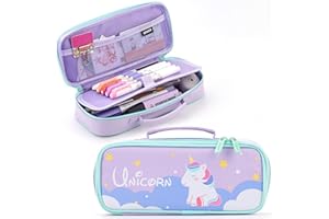 ANGOOBABY Cute Pencil Case Unicorn Pencil Pouch Medium Capacity Portable Multifunction Pen Bag with Compartments for Girls Kids Teen
