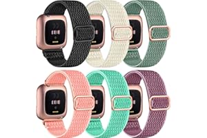 Zspoly 6 Pack Nylon Bands Compatible With Fitbit Versa 2/Versa/Versa Lite/Versa SE band,Soft Stretchy Adjustable And Stylish Seplacement Band,Suitable For Men And Women.