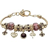 PalmBeach Goldtone Antiqued Crystal Charm Birthstone Bracelet (13mm), 8 inch Adjustable Month 2