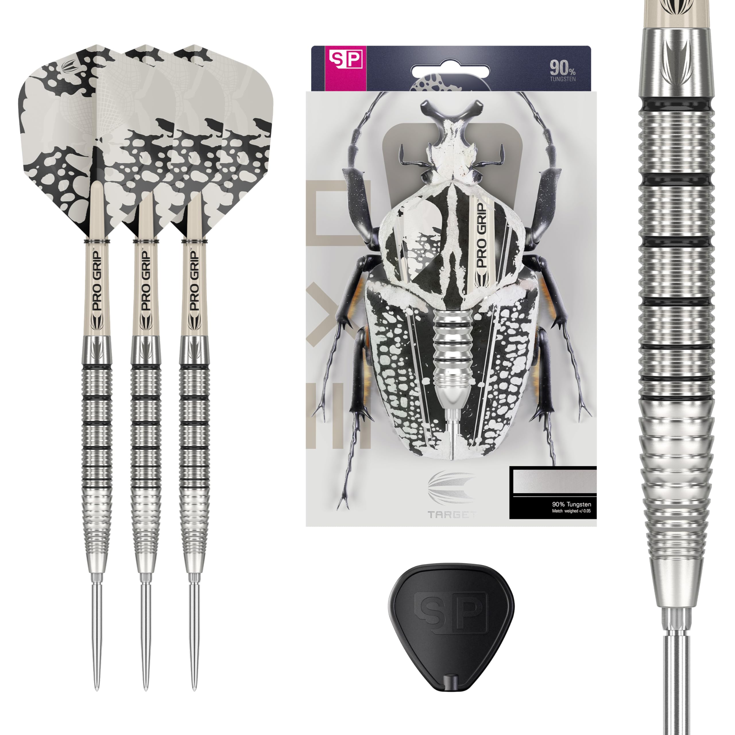 Target Darts EXO Edition 90% Tungsten Steel Tip Darts Set – 22g Barrel SP02 – Steel Tip Dart Sets, Swiss Point Darts with Pro Grip Shafts and No.6 Flights, SP Tool Included