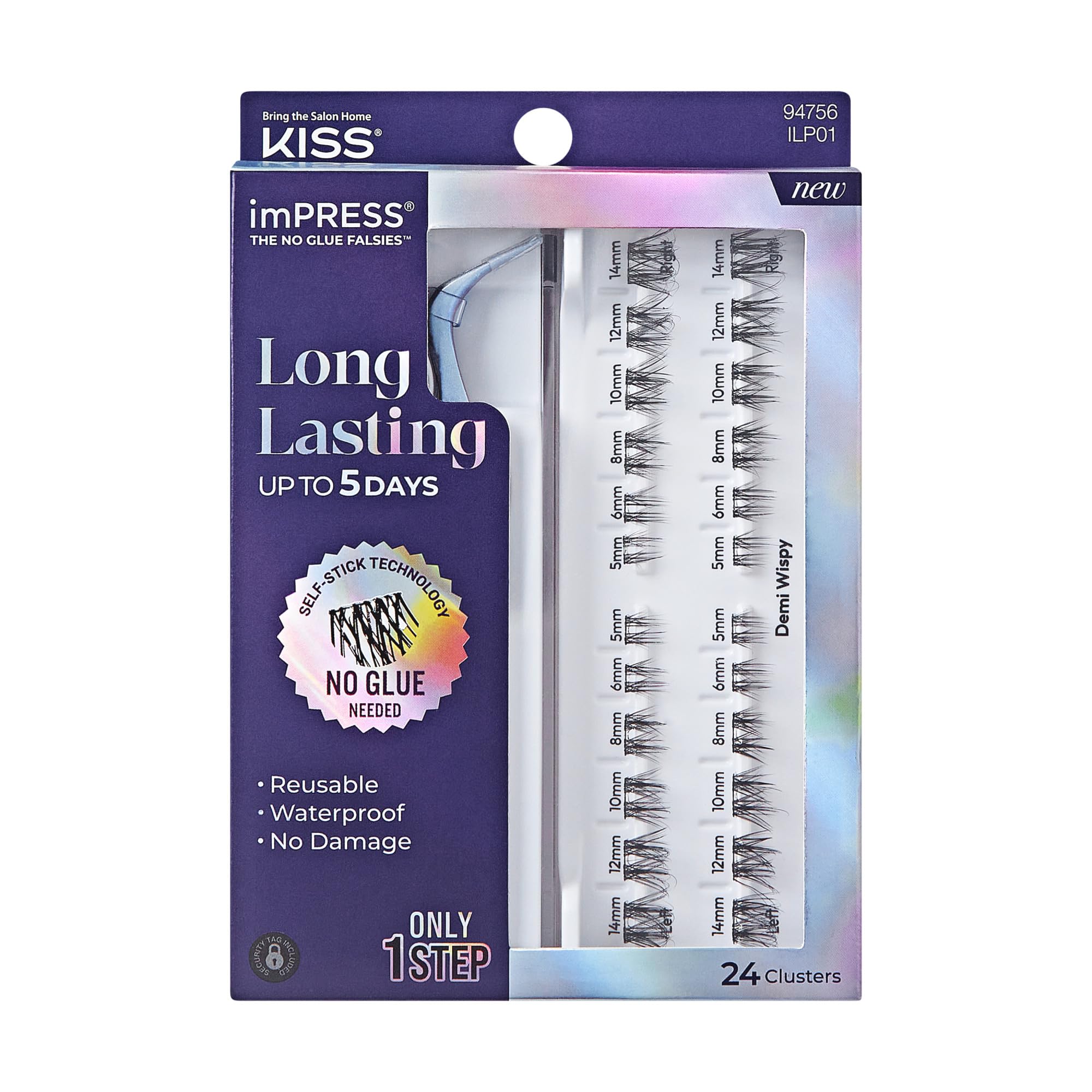 Photo 1 of KISS imPRESS Falsies Long Lasting Self Adhesive Eyelashes, ‘Demi Wispy’, 5 Day Extended Wear, 24 Light Volume Lash Clusters (5,6,8,10,12, & 14mm), Precision Non-Stick Applicator