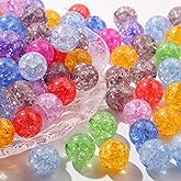 BERMRO 16mm Acrylic Beads Color Crackle Bead Round Loose Space Beads for Necklace Bracelet Earrings DIY Jewelry Crafts Making(Crack-2)
