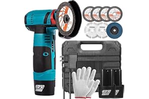 Housiwill Cordless Angle Grinder Tool, 19500RPM Mini Angle Grinder,Cordless Electric Power Angle Grinder Tool with 2*batteries, Grinder Handheld Cutter for Metal Wood Grinding and Cutting Blue