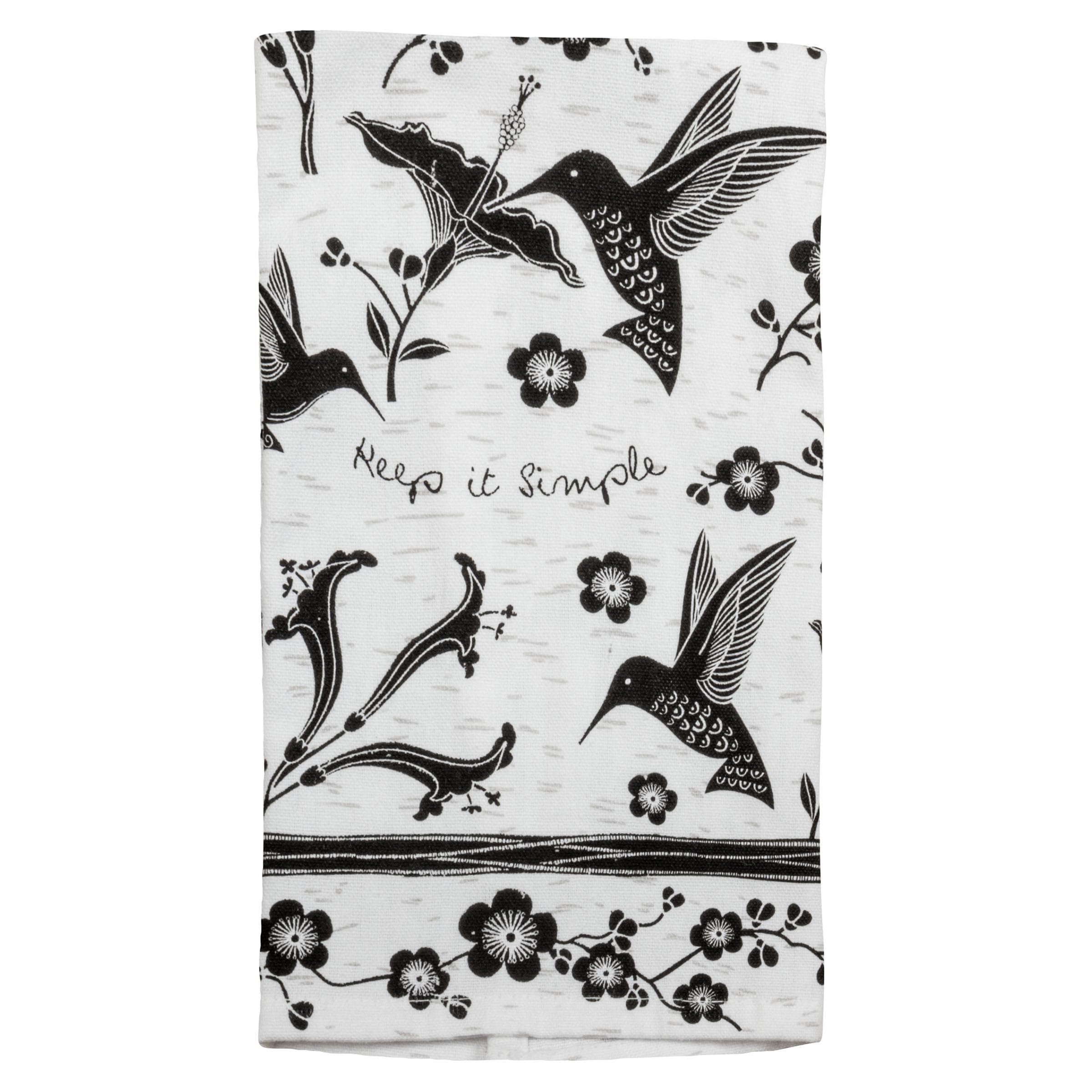 Karma KA1019 Boho Black and White Tea Towels, Cotton, Hummingbird