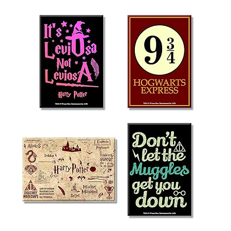 Mc Sid Razz Harry Potter Combo Pack of 4 Rectangular Fridge Magnet ( Leviosa + Red + Muggles + Hogwarts 9 3 /4 )Gift Set Birthday Gift / valentine day gift / Anniversary gift Officially Licensed by Warner Bros, best Diwali gift USA