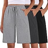 Evervibe 3 Pack Women's Bermuda Shorts Summer Drawstring Elastic Waisted Comfy Casual Sweat Long Shorts