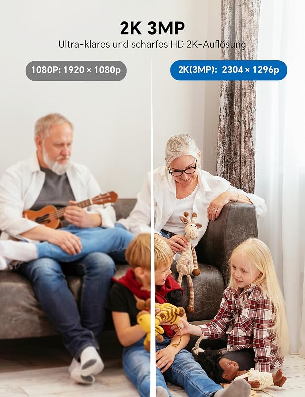 Überwachungskamera Innen 2K, WLAN Kamera Innen mit 360° PTZ, Auto-Tracking & Nachtsicht, Hundekamera mit 2-Wege-Audio, Kompatibel mit Alexa & Google Home