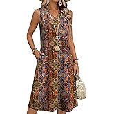 Zeagoo Summer Dresses for Women 2026 Sleeveless V Neck Casual Midi Tank Dress Beach Vacation Sundresses with Pockets