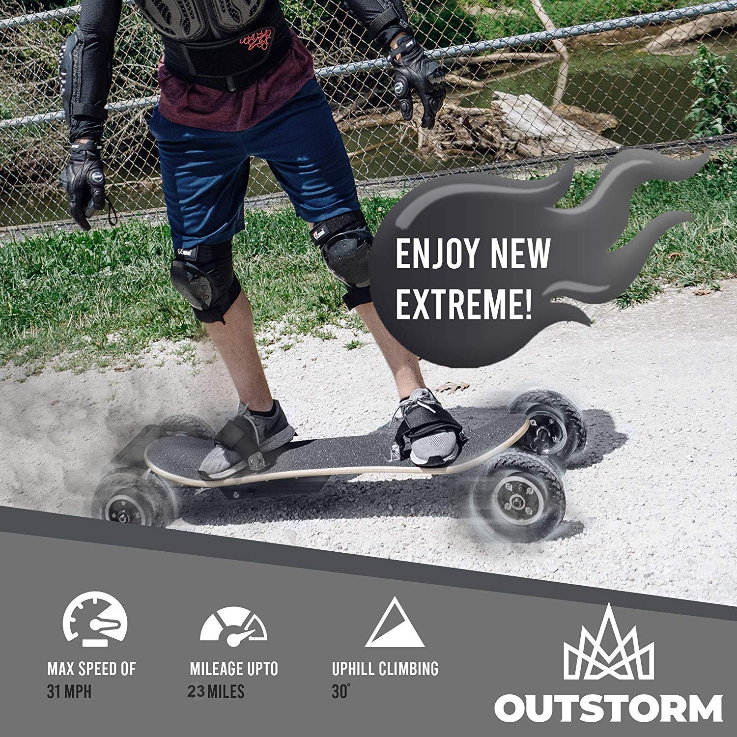 OUTSTORM 31MPH Off Road Electric Skateboard 3300w Motorized Mountain