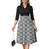 Nmoder Casual Dresses for Women Semi Formal Fit and Flare 3/4 Sleeve A-line Church Work Dress with Pockets