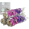 3 Pack Floral White Sage Smudge Sticks With Flowers - Handmade Cleansing Sticks For Home