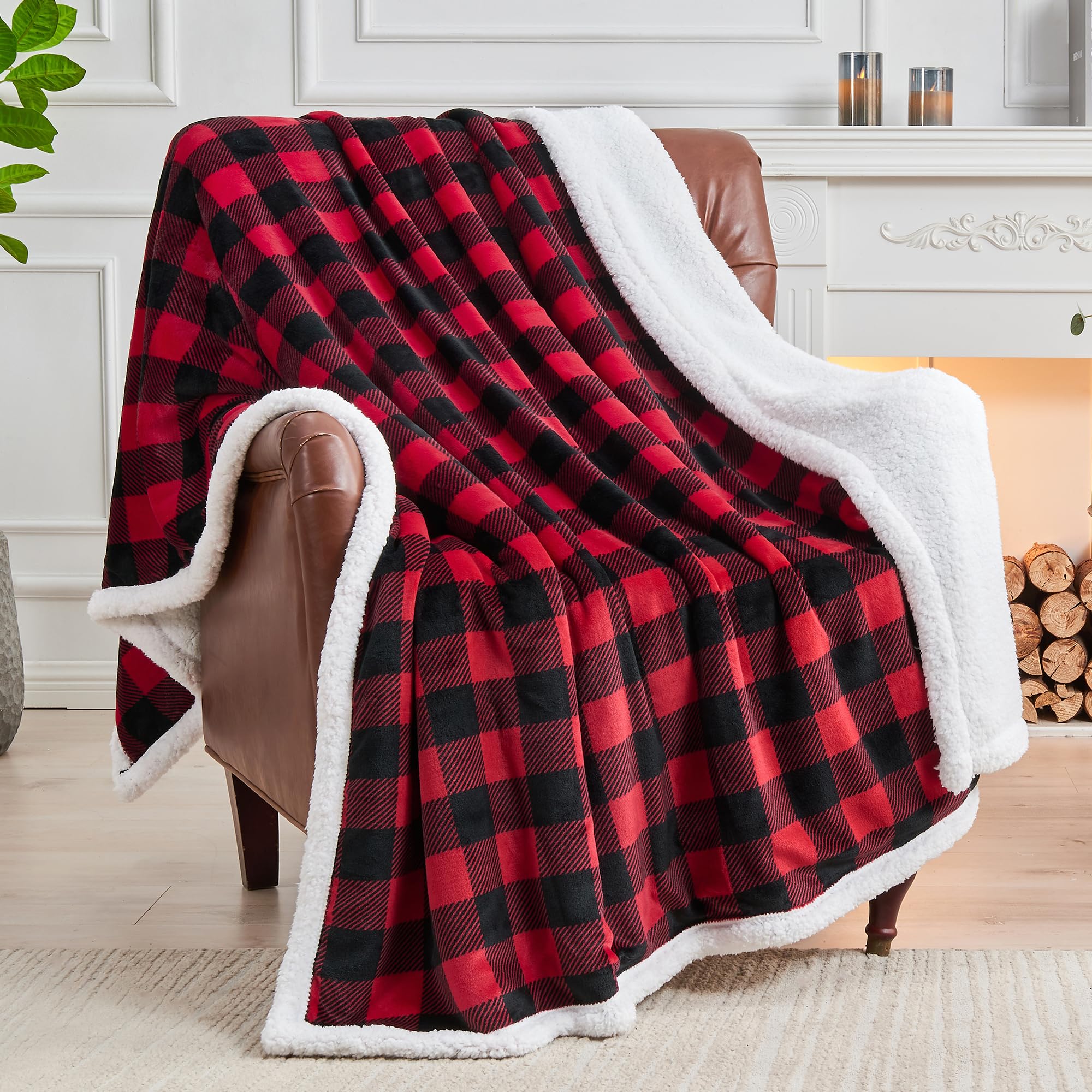 BEDELITE Sherpa Fleece Blanket - Black and Red